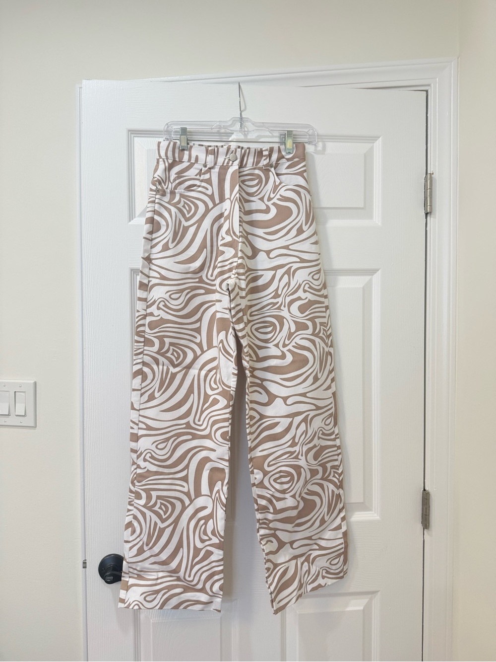 Wide-Leg Swirl Print Pants - White & Beige